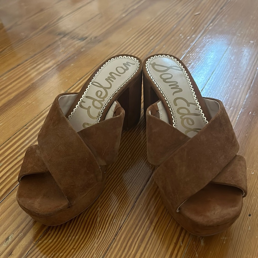 SAM EDELMAN | Brown Suede Platform Sandal Slides Mules Size 6